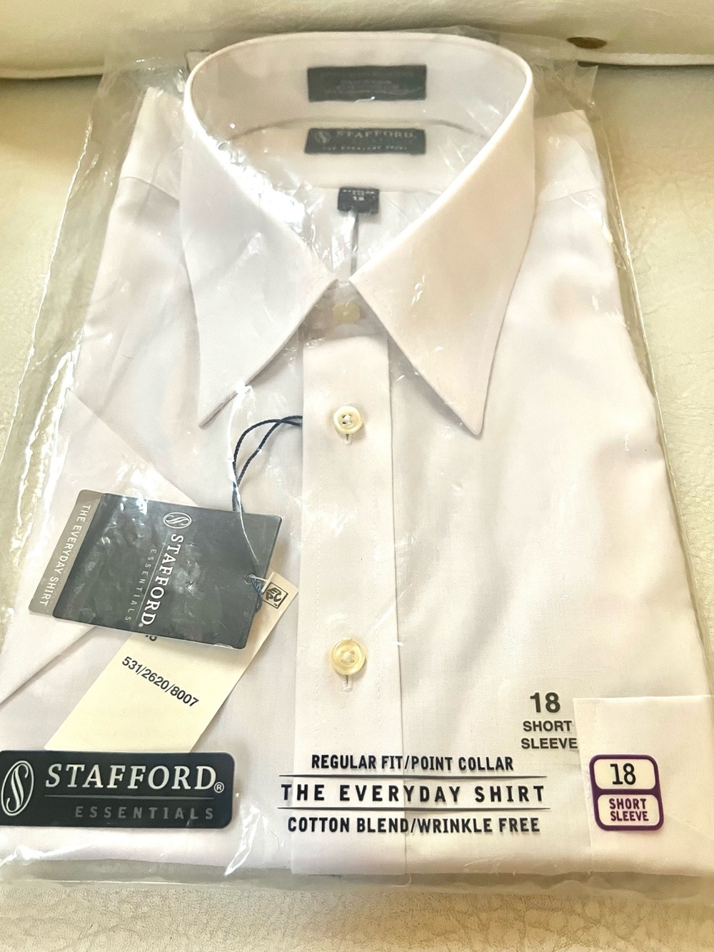 Stafford White Short-Sleeve Point-Collar Dress Shirt